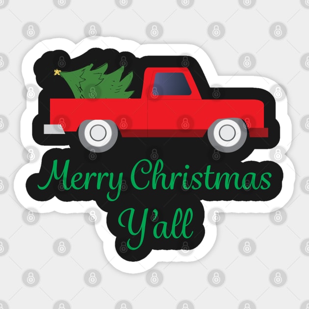 Merry Christmas Y’all Old Truck Xmas Tree Holiday Sticker by mstory